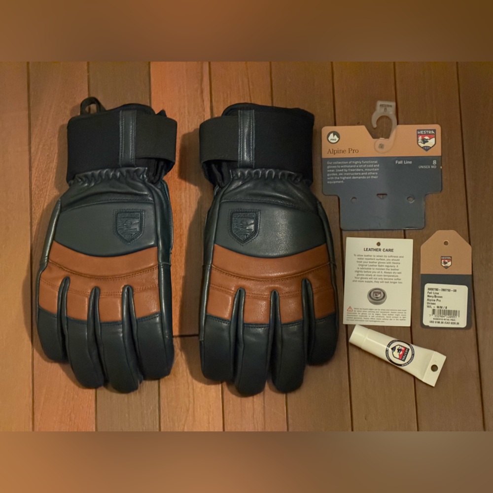 New Hestra Fall Line Gloves Navy Brown Medium M Size 8 $190 MSRP